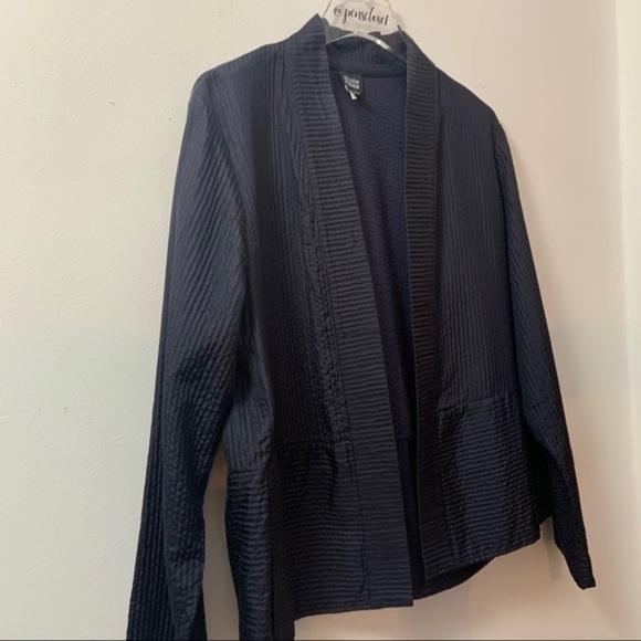 Eileen Fisher Silk Black Ribbed Open Front Lightning Jacket Blazer Large - Picture 9 of 12